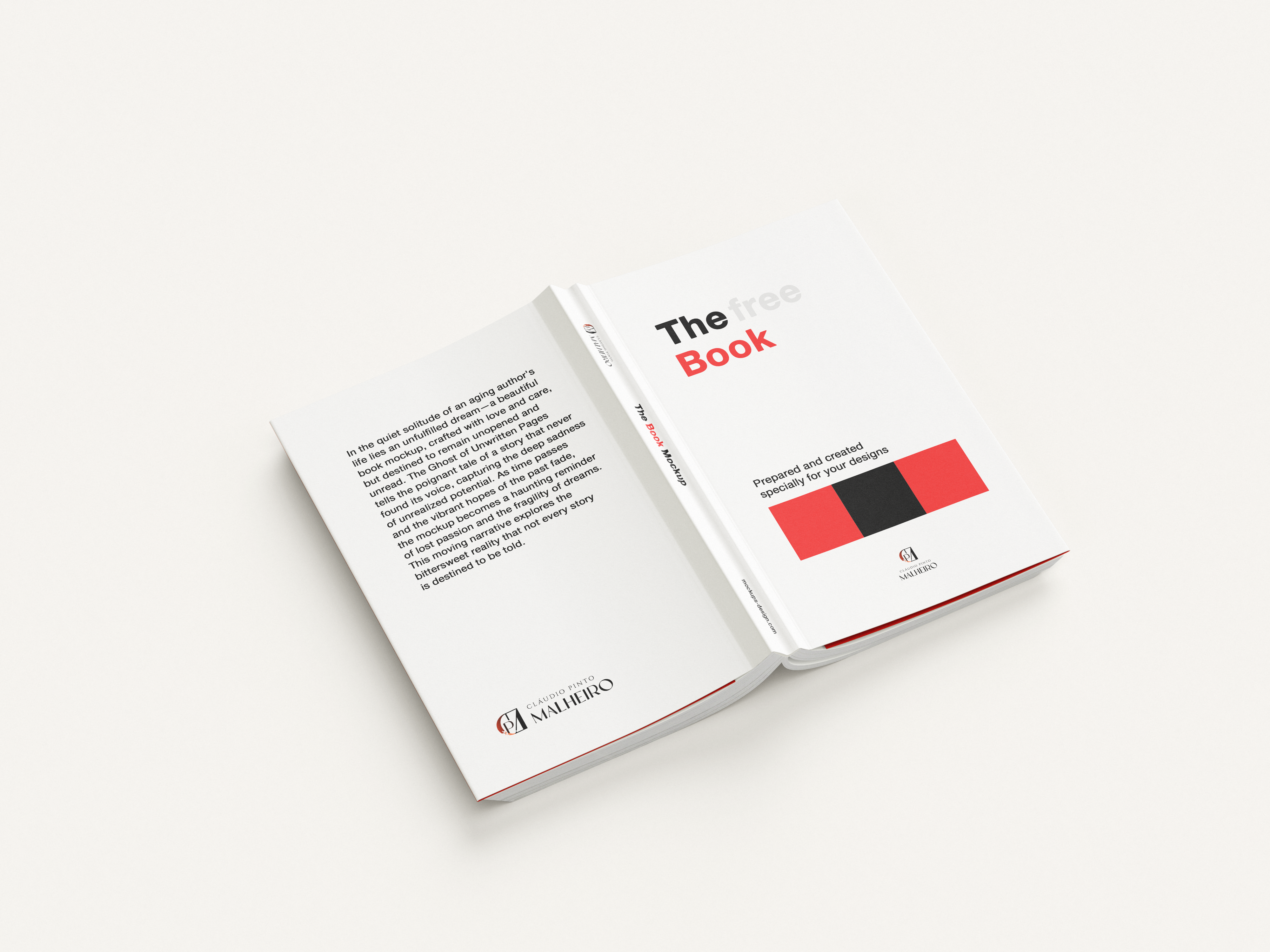 Livro aberto com aplicação editorial na contracapa e lombada