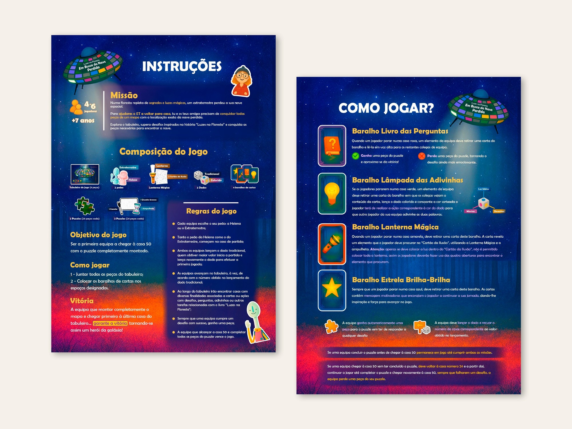 Folhas de instruções e regras do jogo